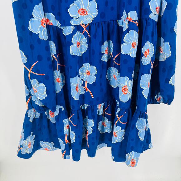 Draper James Blue Floral Tiered Long Sleeve Dress Size XL Romantic Bold - Picture 5 of 11
